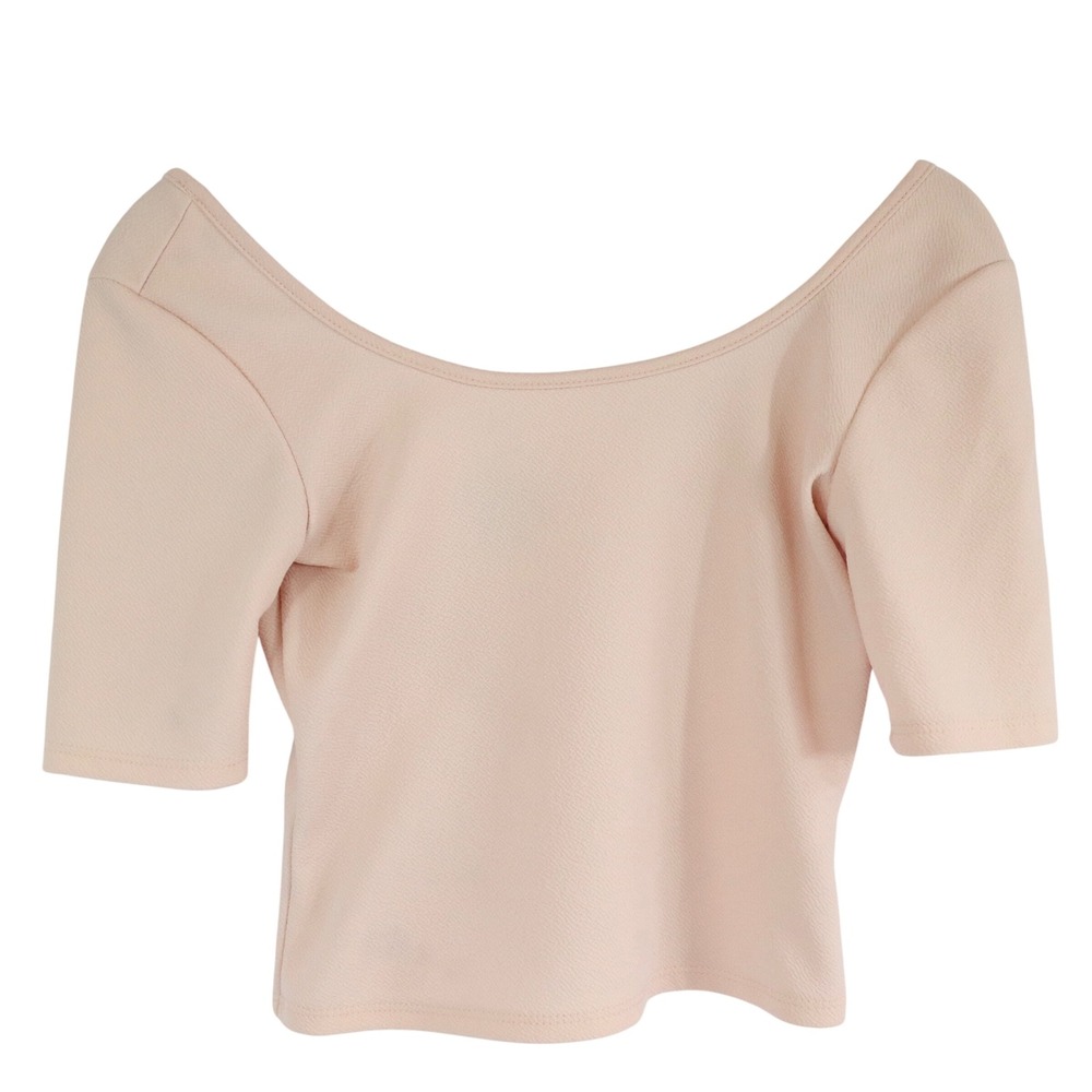 About A Girl Blush Pink Crop Top Mid Drift Short Sleeve Scoop Neck Sz Small